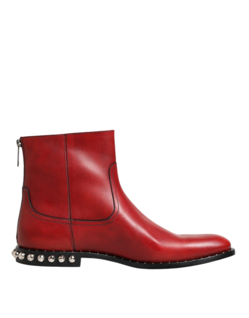 Dolce & Gabbana Red Studded Chelsea Ankle Boots