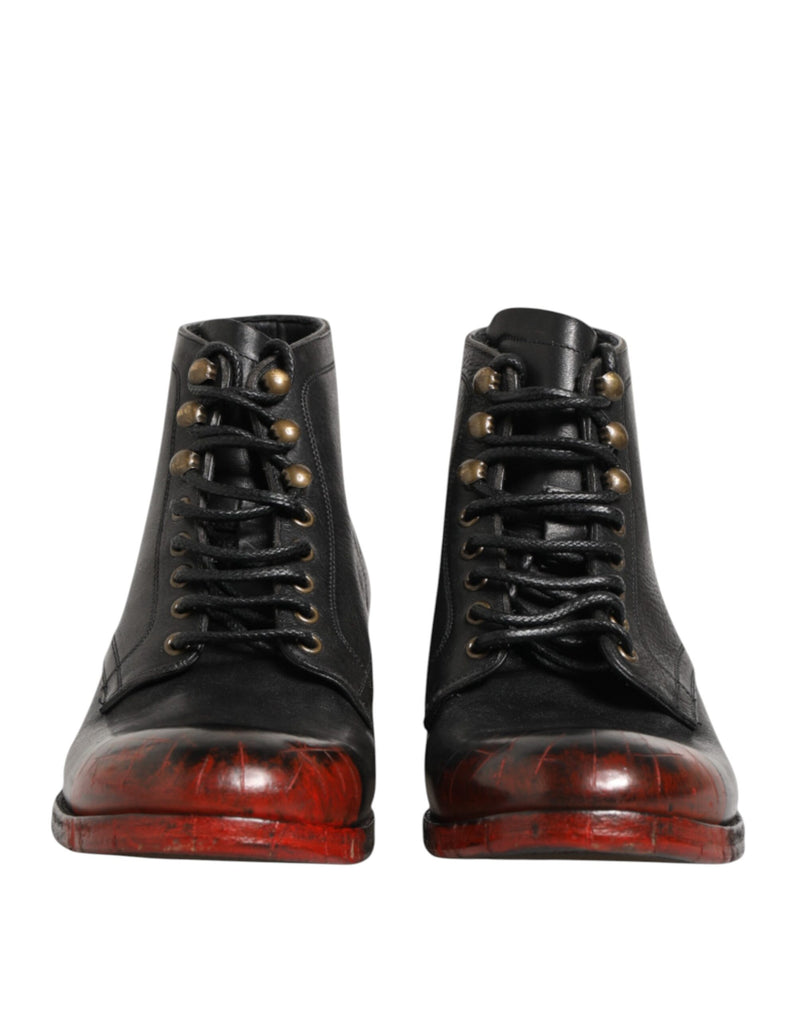 Dolce & Gabbana Bottines Courtes Lacées Noires et Rouges