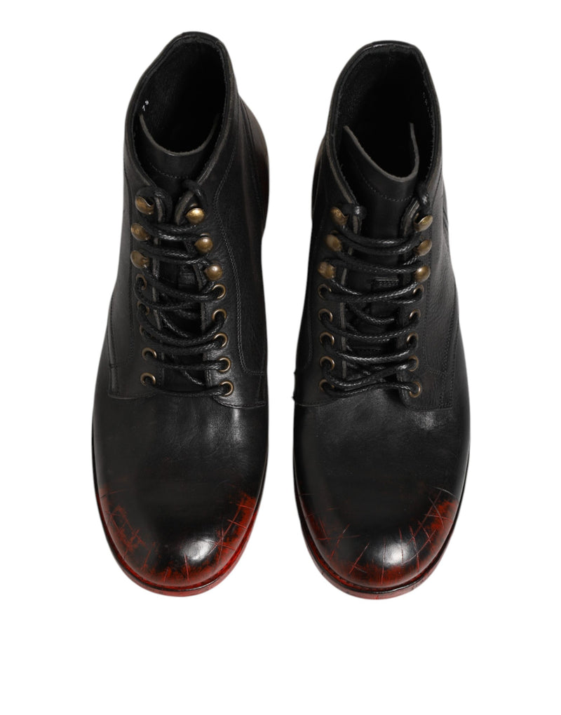 Dolce & Gabbana Bottines Courtes Lacées Noires et Rouges