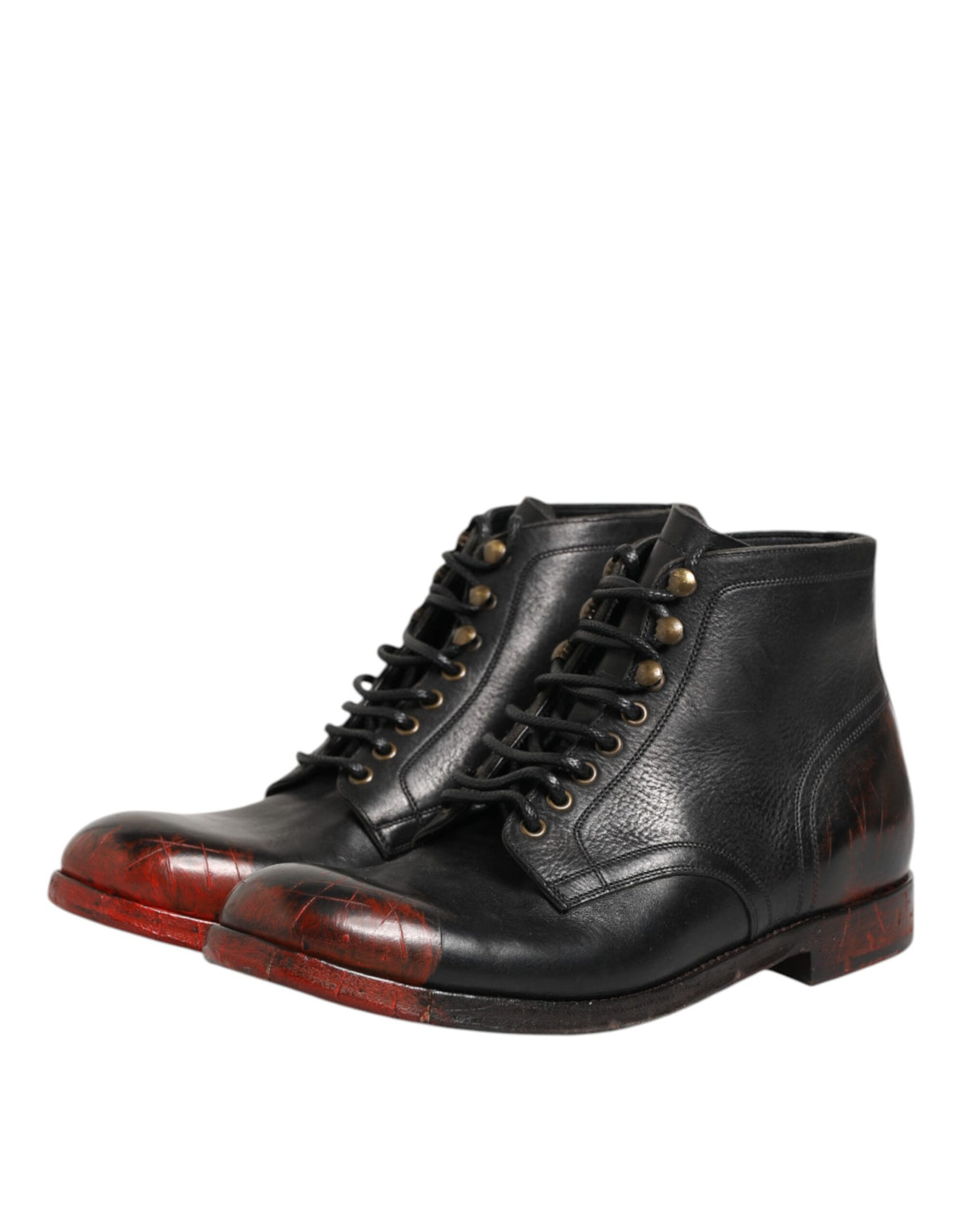 Dolce & Gabbana Bottines Courtes Lacées Noires et Rouges