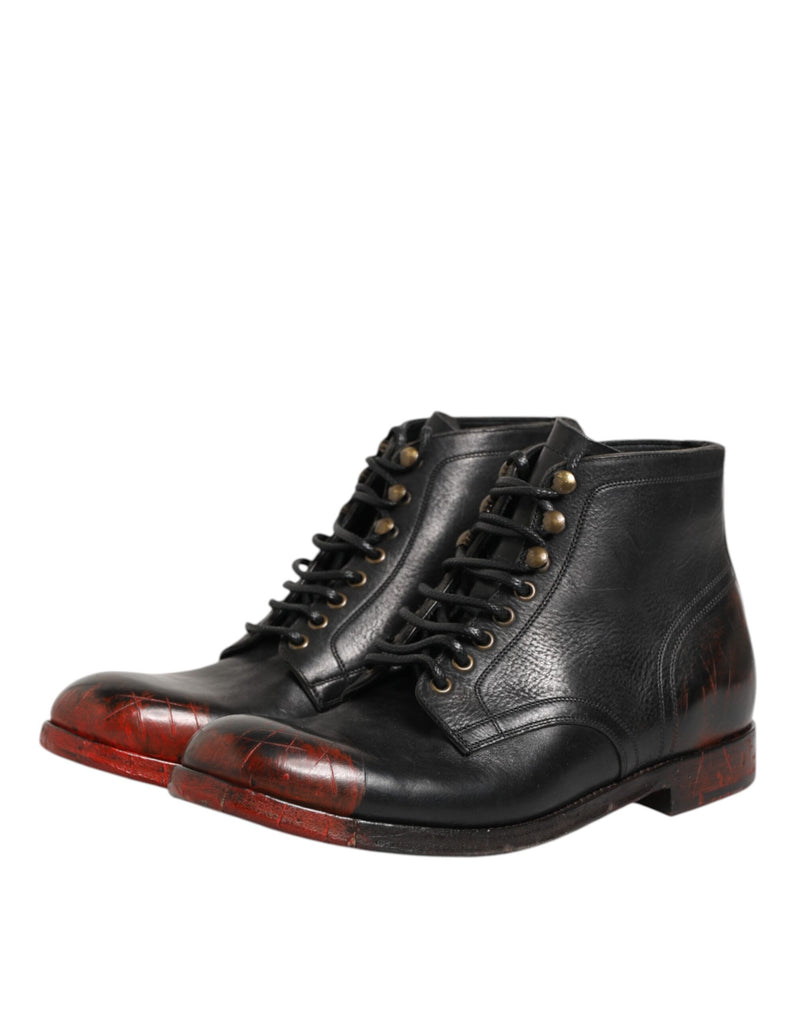 Dolce & Gabbana Bottines Courtes Lacées Noires et Rouges