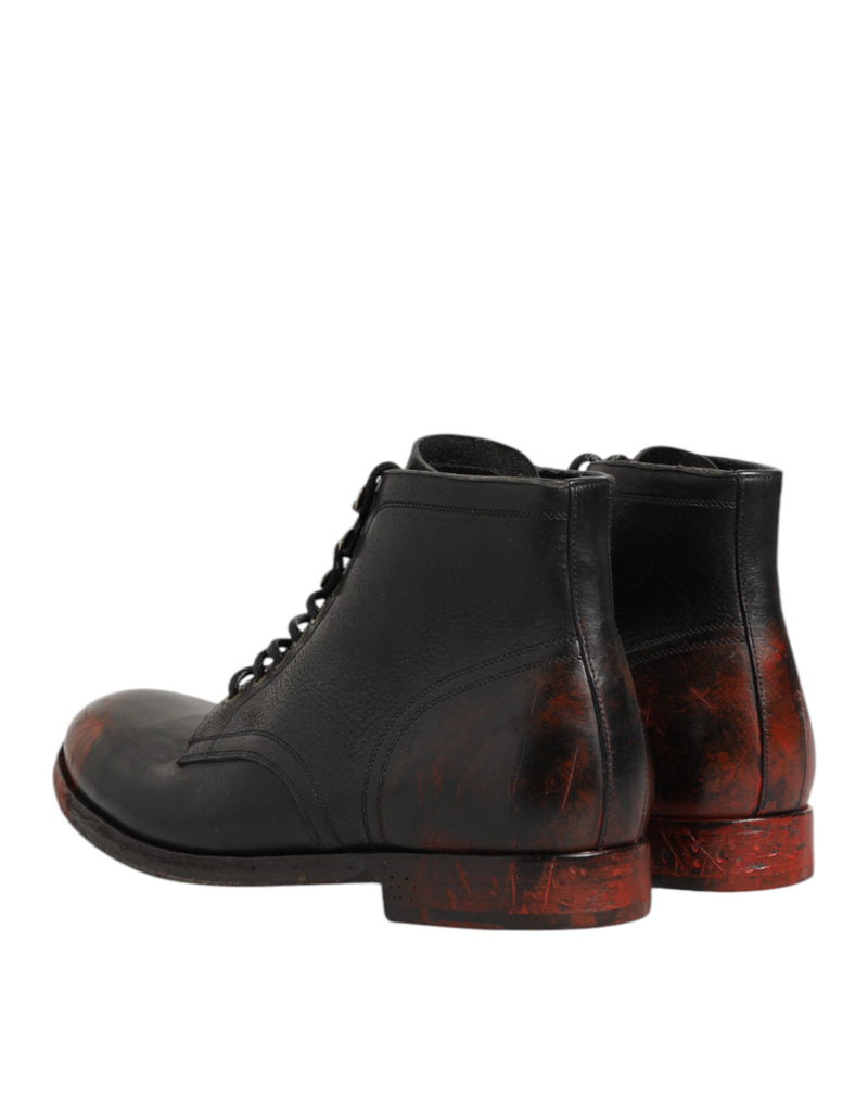 Dolce & Gabbana Bottines Courtes Lacées Noires et Rouges
