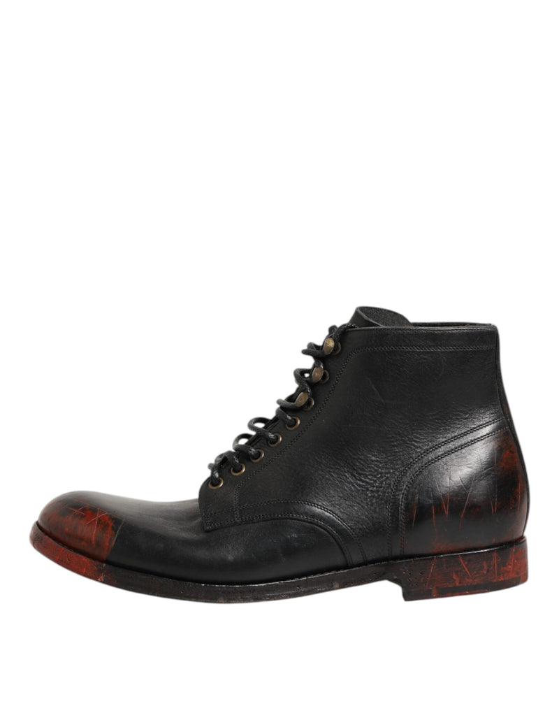 Dolce & Gabbana Bottines Courtes Lacées Noires et Rouges