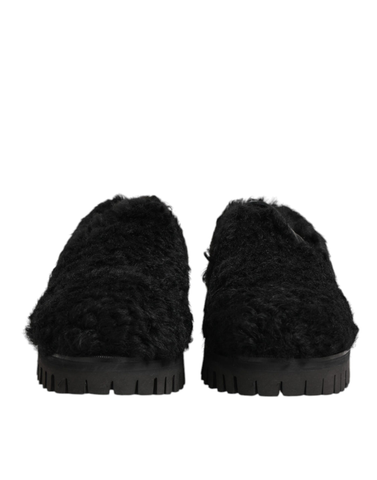 Dolce & Gabbana Black Fur Leather Slippers for Men