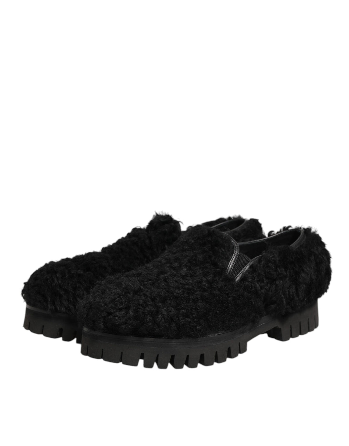 Dolce & Gabbana Black Fur Leather Slippers for Men