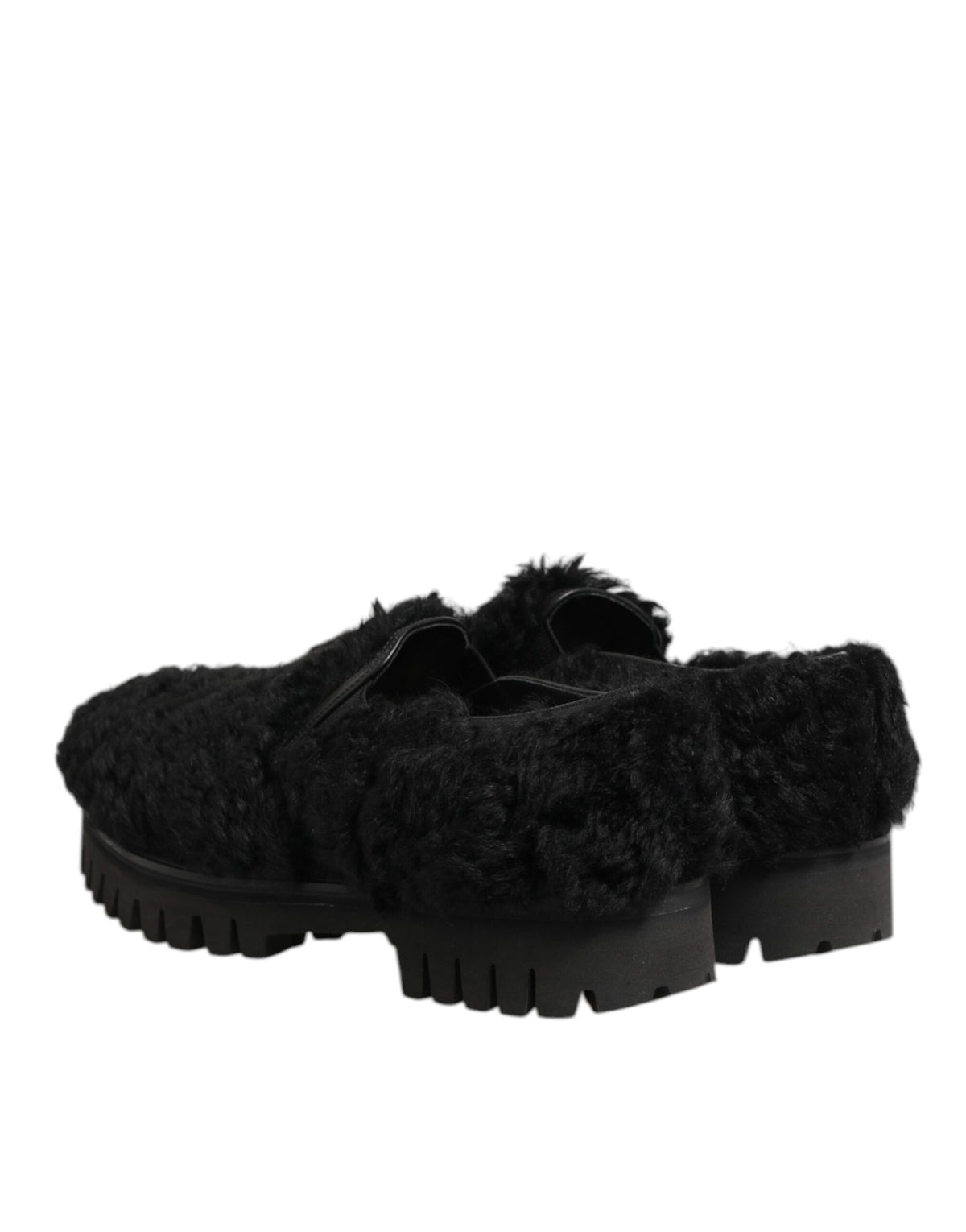 Dolce & Gabbana Black Fur Leather Slippers for Men