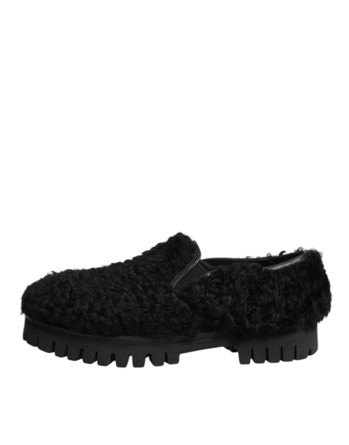 Dolce & Gabbana Black Fur Leather Slippers for Men