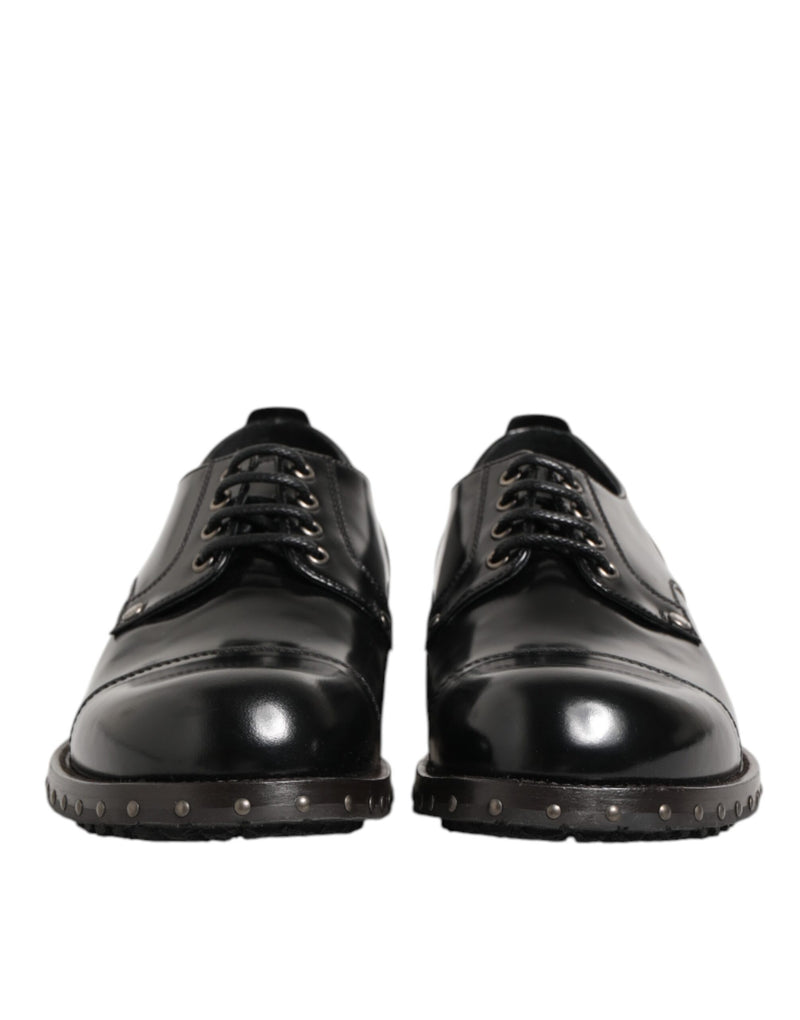 Dolce & Gabbana Black Leather Studded Derby Shoes for Men