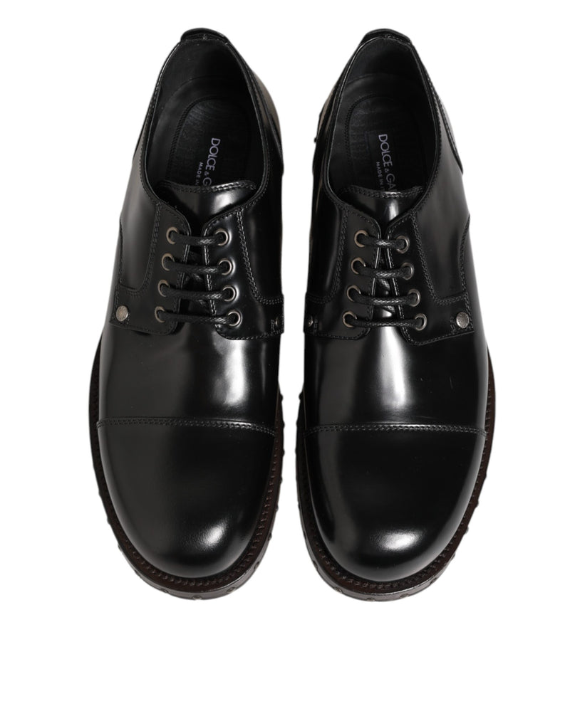 Dolce & Gabbana Black Leather Studded Derby Shoes for Men