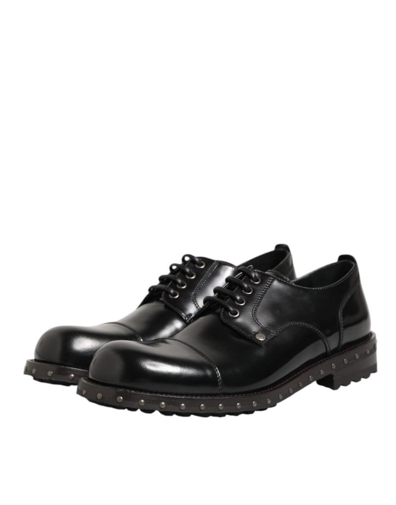 Dolce & Gabbana Black Leather Studded Derby Shoes for Men