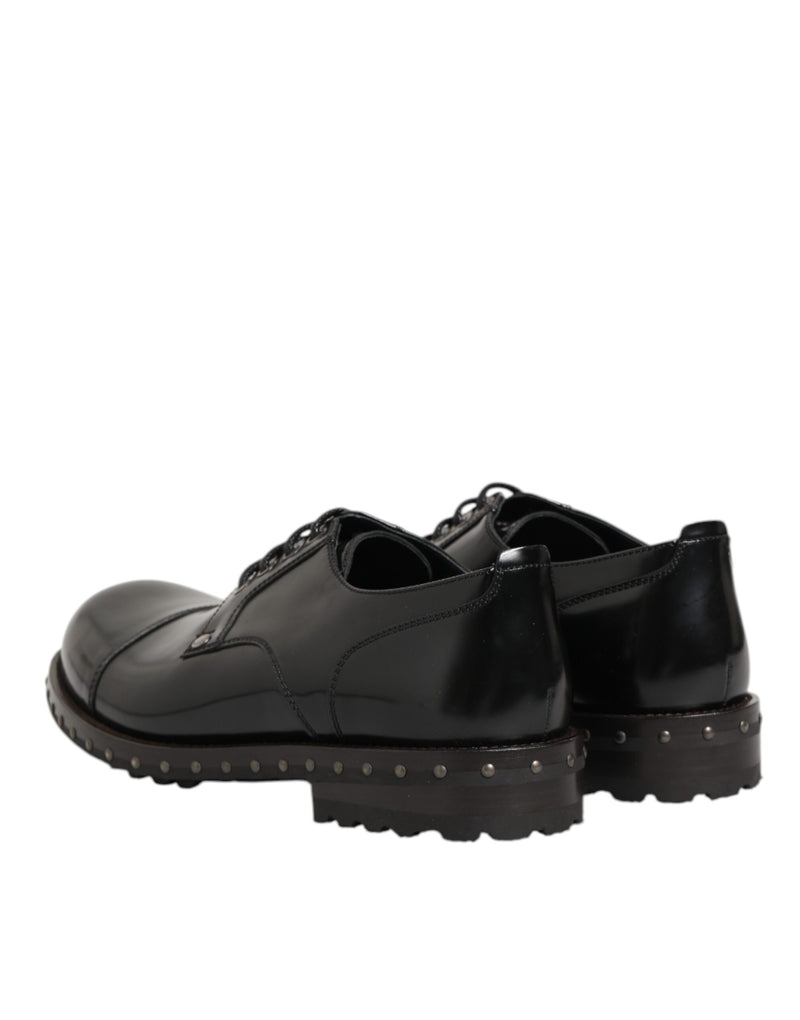 Dolce & Gabbana Black Leather Studded Derby Shoes for Men