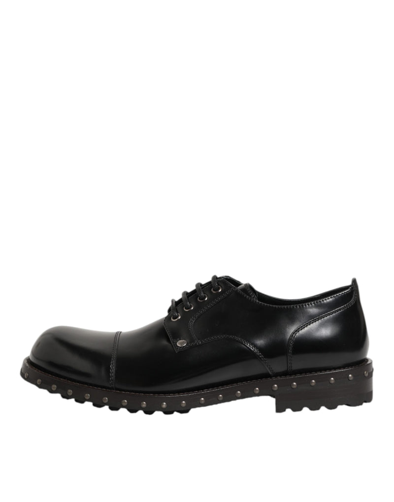 Dolce & Gabbana Black Leather Studded Derby Shoes for Men