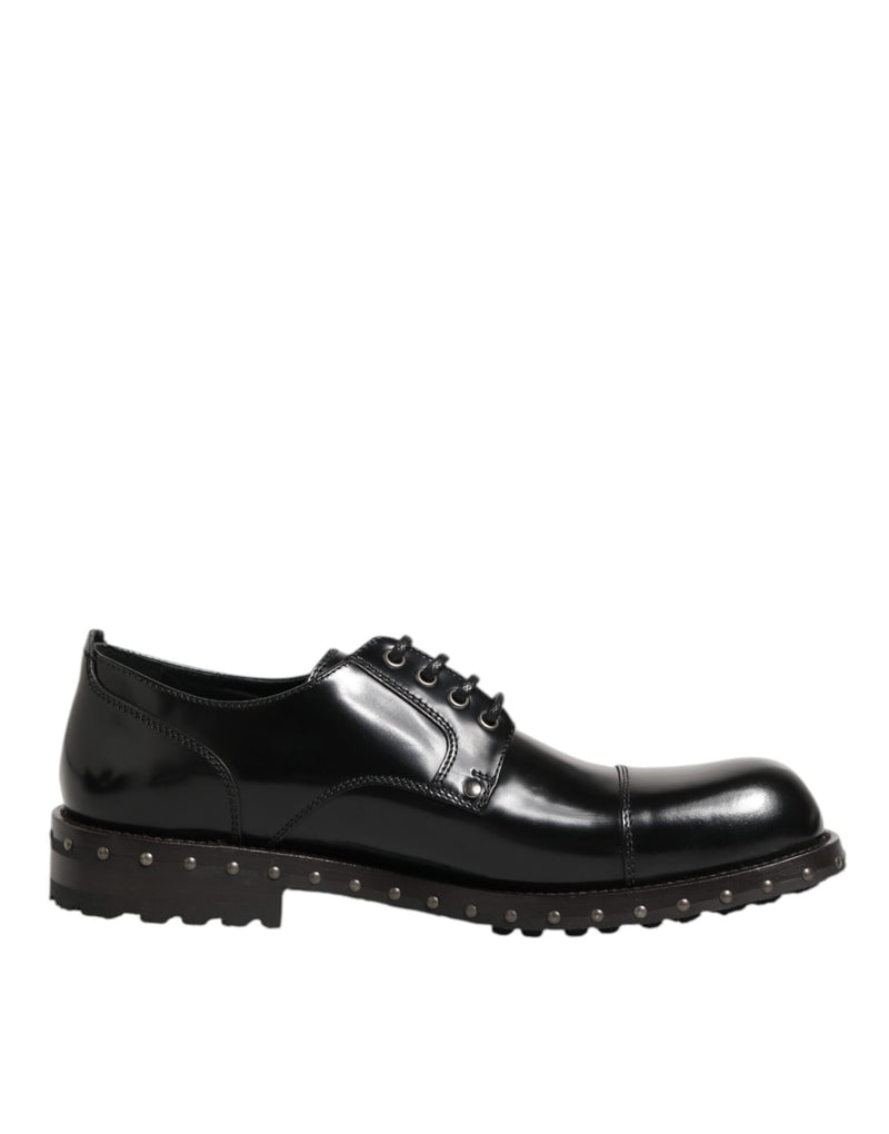 Dolce & Gabbana Black Leather Studded Derby Shoes for Men
