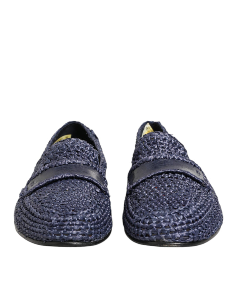 Dolce & Gabbana Blue Woven Leather Slip On Loafers for Men