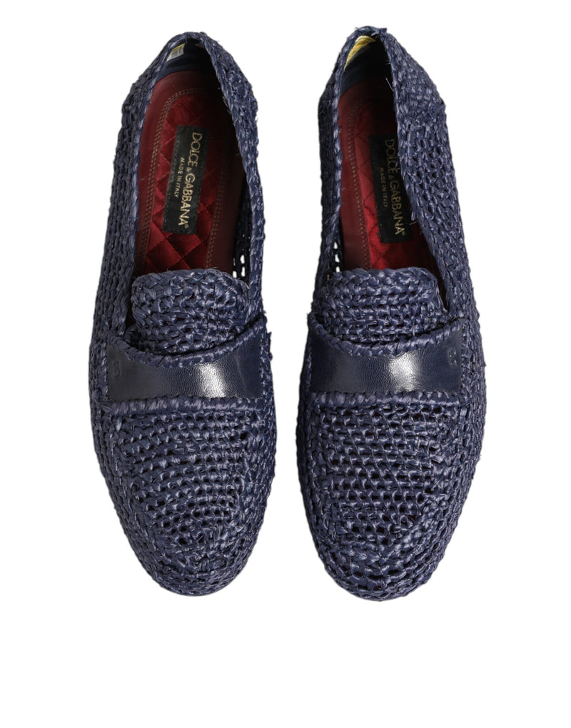 Dolce & Gabbana Blue Woven Leather Slip On Loafers for Men