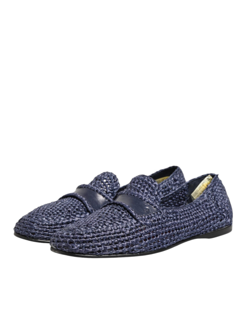 Dolce & Gabbana Blue Woven Leather Slip On Loafers for Men