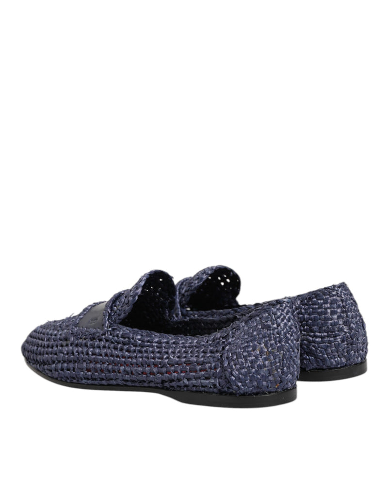 Dolce & Gabbana Blue Woven Leather Slip On Loafers for Men