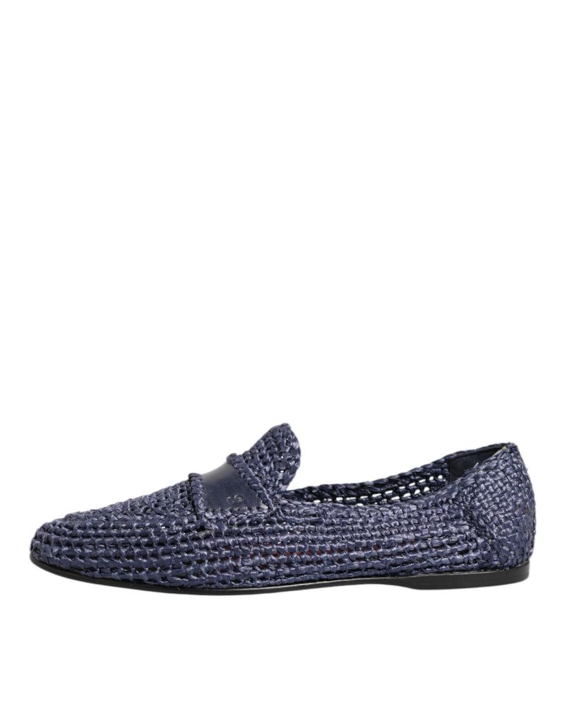 Dolce & Gabbana Blue Woven Leather Slip On Loafers for Men