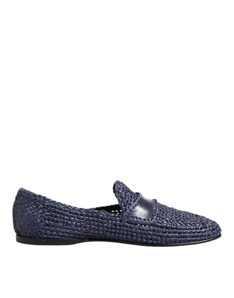 Dolce & Gabbana Blue Woven Leather Slip On Loafers for Men