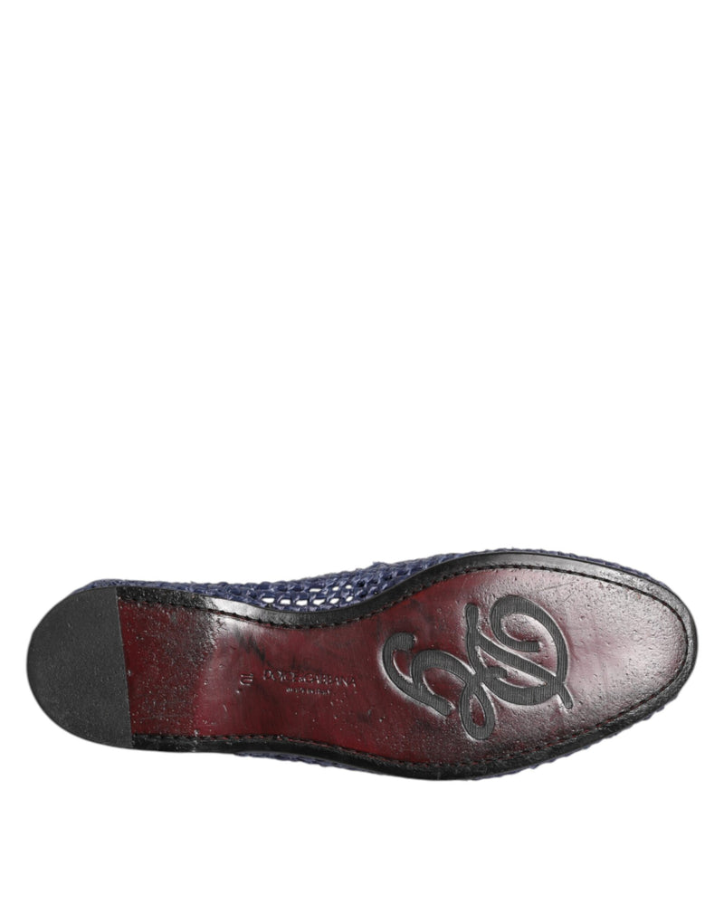Dolce & Gabbana Blue Woven Leather Slip On Loafers for Men