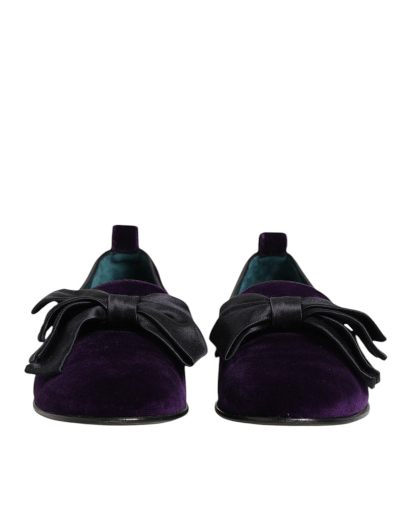 Dolce & Gabbana Purple Suede Cotton Bow Slip On Loafers