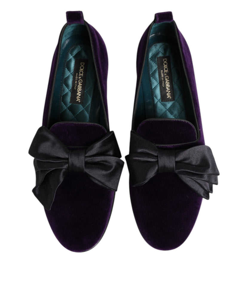 Dolce & Gabbana Purple Suede Cotton Bow Slip On Loafers