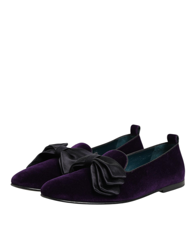 Dolce & Gabbana Purple Suede Cotton Bow Slip On Loafers
