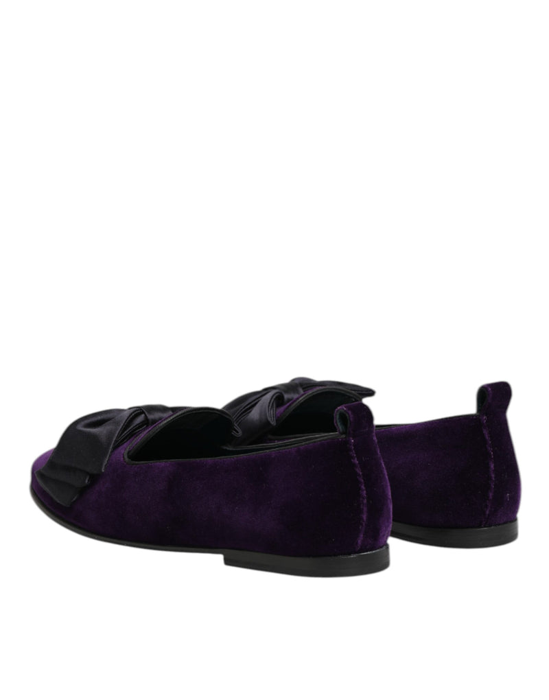 Dolce & Gabbana Purple Suede Cotton Bow Slip On Loafers