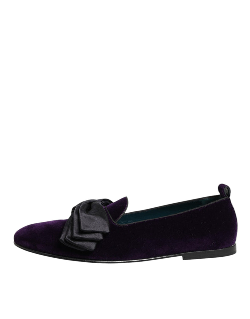 Dolce & Gabbana Purple Suede Cotton Bow Slip On Loafers