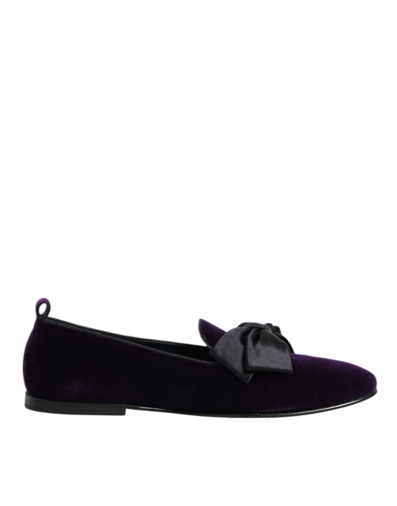 Dolce & Gabbana Purple Suede Cotton Bow Slip On Loafers