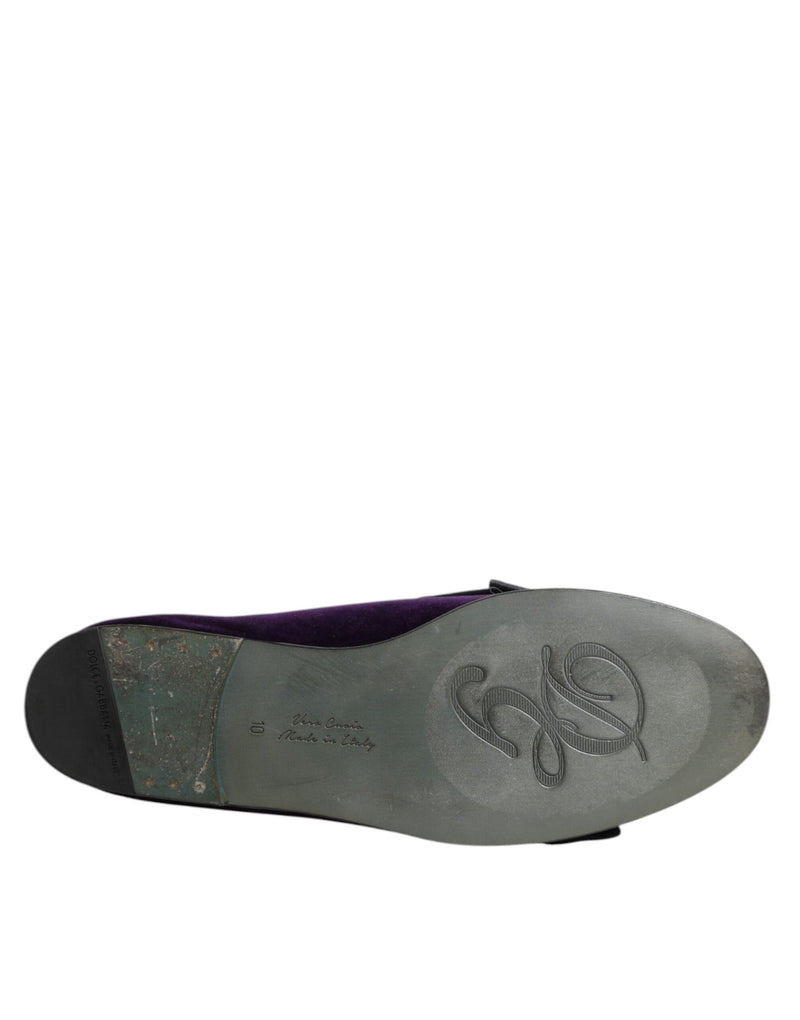 Dolce & Gabbana Purple Suede Cotton Bow Slip On Loafers