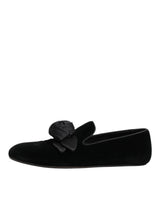 Dolce & Gabbana Black Suede Cotton Rose Slip-On Loafers