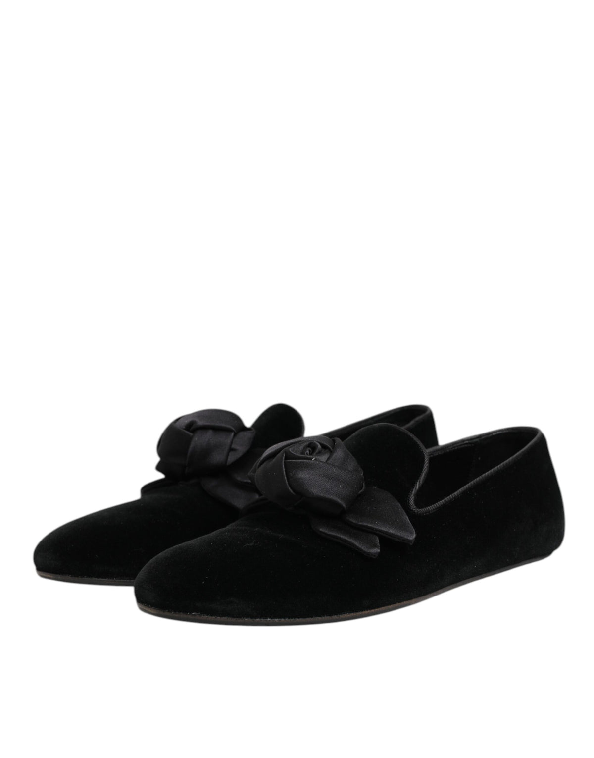 Dolce & Gabbana Black Suede Cotton Rose Slip-On Loafers