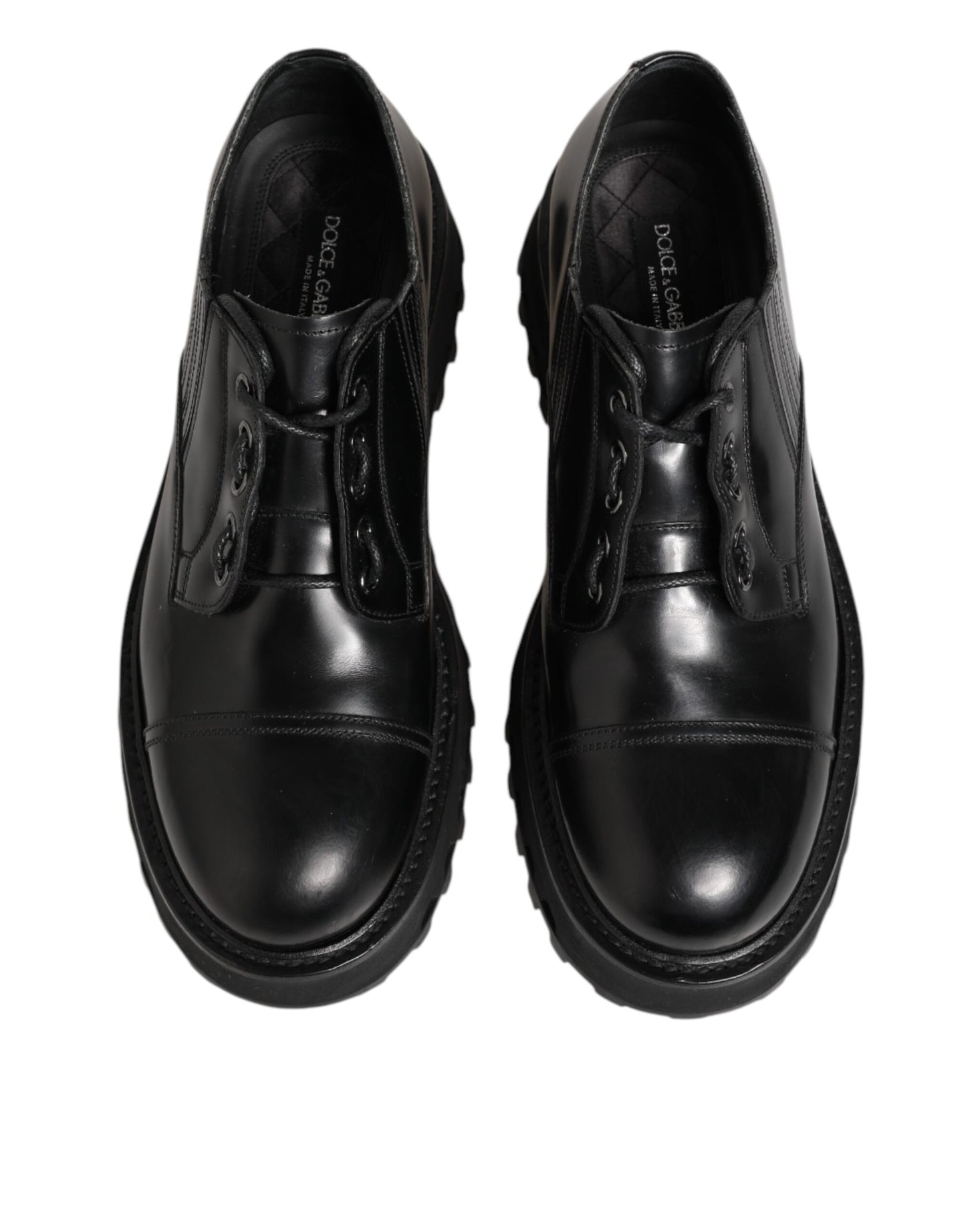 Chaussures habillées homme en cuir noir à lacets, style derby, Dolce &amp; Gabbana.