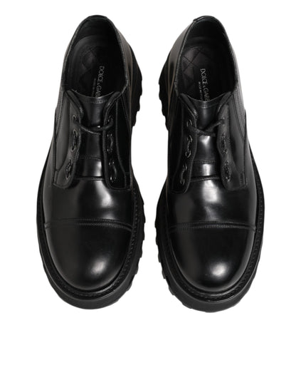 Chaussures habillées homme en cuir noir à lacets, style derby, Dolce &amp; Gabbana.