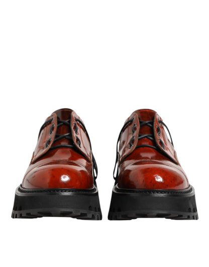 Dolce &amp; Gabbana Bruine Rode Leren Veterschoenen Derby Dress