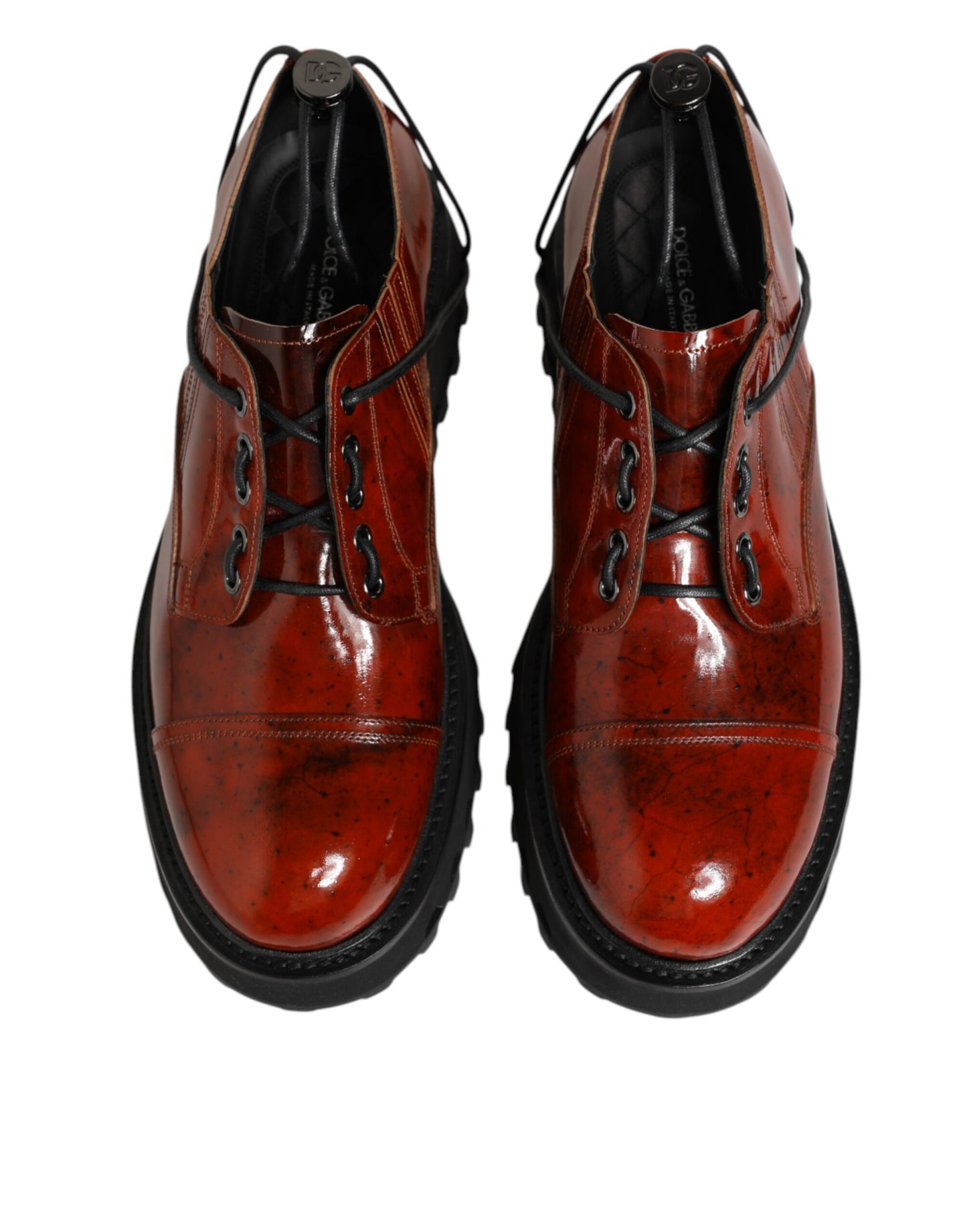Dolce &amp; Gabbana Bruine Rode Leren Veterschoenen Derby Dress