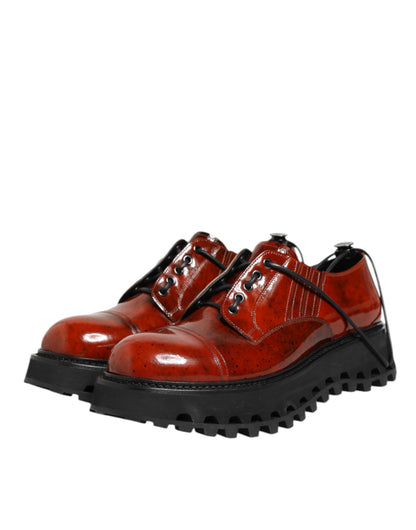 Dolce &amp; Gabbana Bruine Rode Leren Veterschoenen Derby Dress