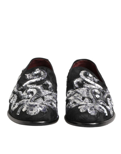 Mocassins Dolce &amp; Gabbana noirs et argentés à paillettes pour hommes