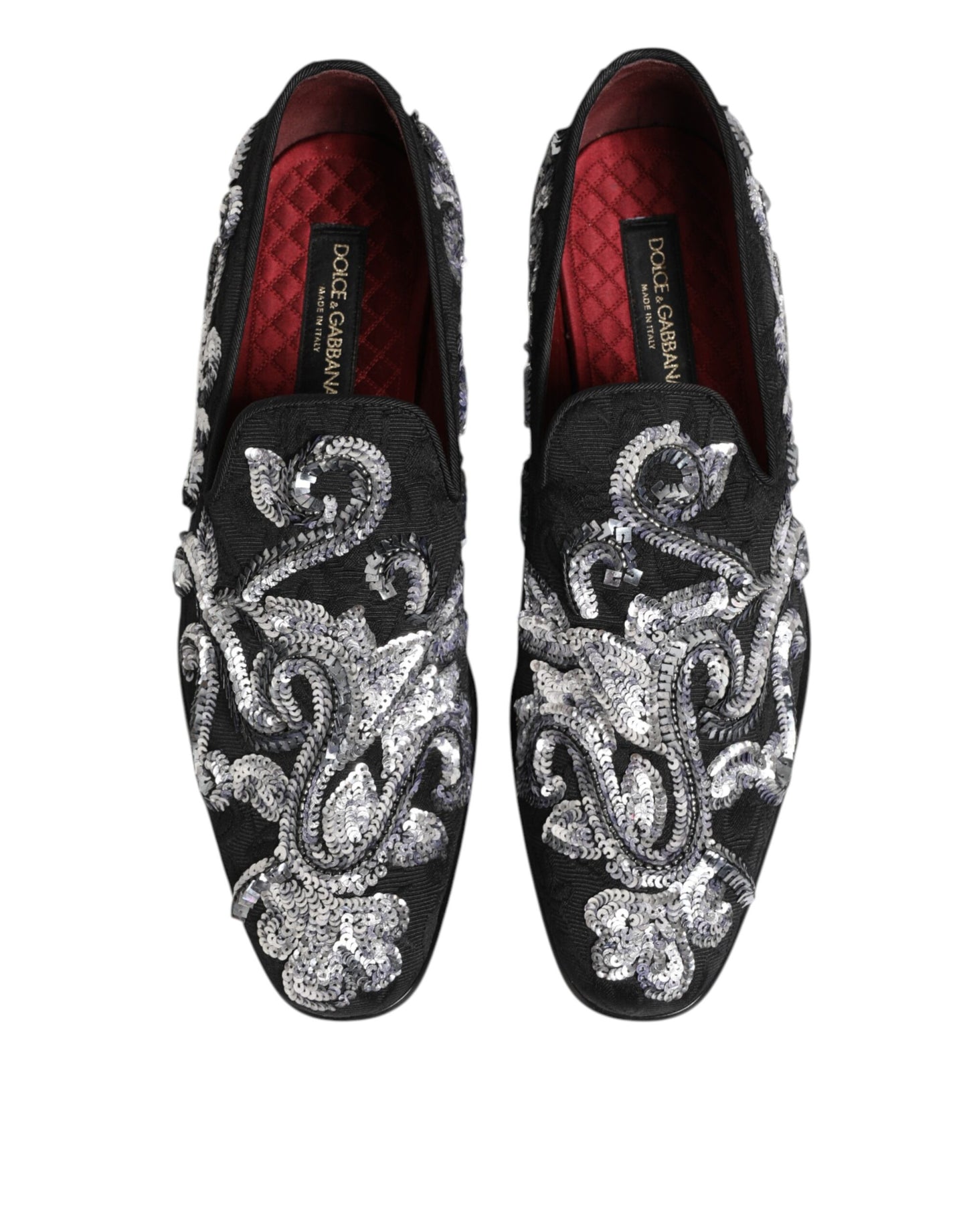 Mocassins Dolce &amp; Gabbana noirs et argentés à paillettes pour hommes