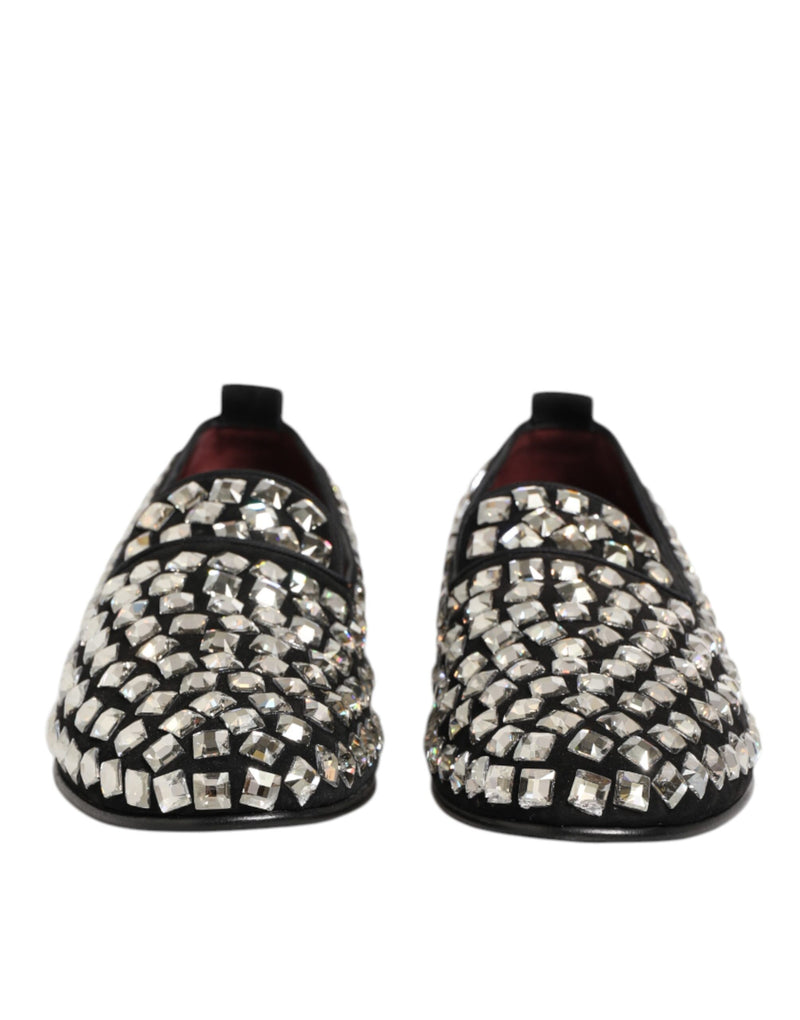 Dolce & Gabbana Black Suede Crystals Loafers for Men