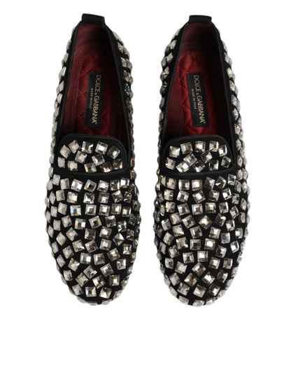 Dolce &amp; Gabbana Zwarte Suède Kristallen Loafers Herenschoenen