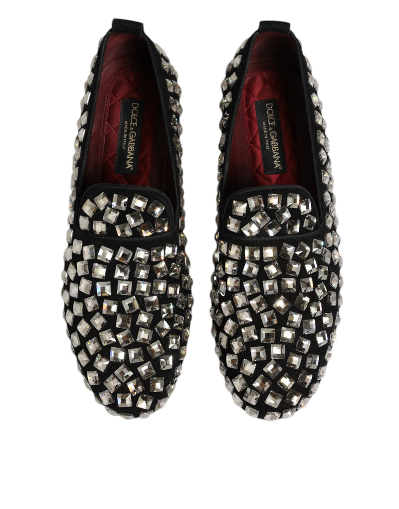 Dolce & Gabbana Black Suede Crystals Loafers for Men