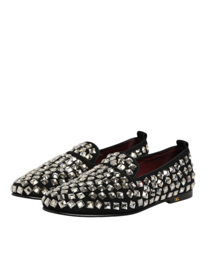 Dolce &amp; Gabbana Zwarte Suède Kristallen Loafers Herenschoenen