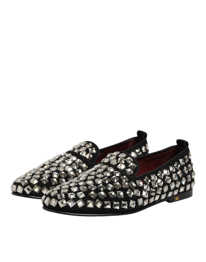 Dolce & Gabbana Black Suede Crystals Loafers for Men
