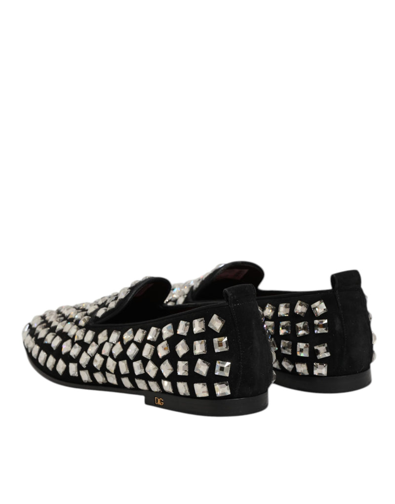 Dolce & Gabbana Black Suede Crystals Loafers for Men