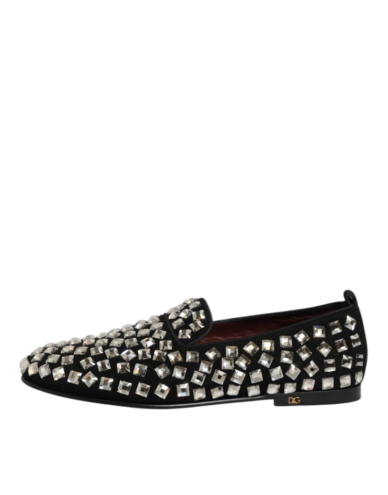 Dolce & Gabbana Black Suede Crystals Loafers for Men