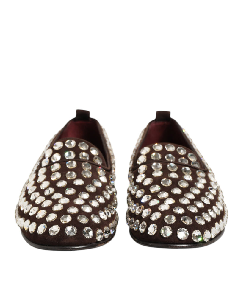 Dolce & Gabbana Bordeaux Suede Crystals Loafers Dress Shoes
