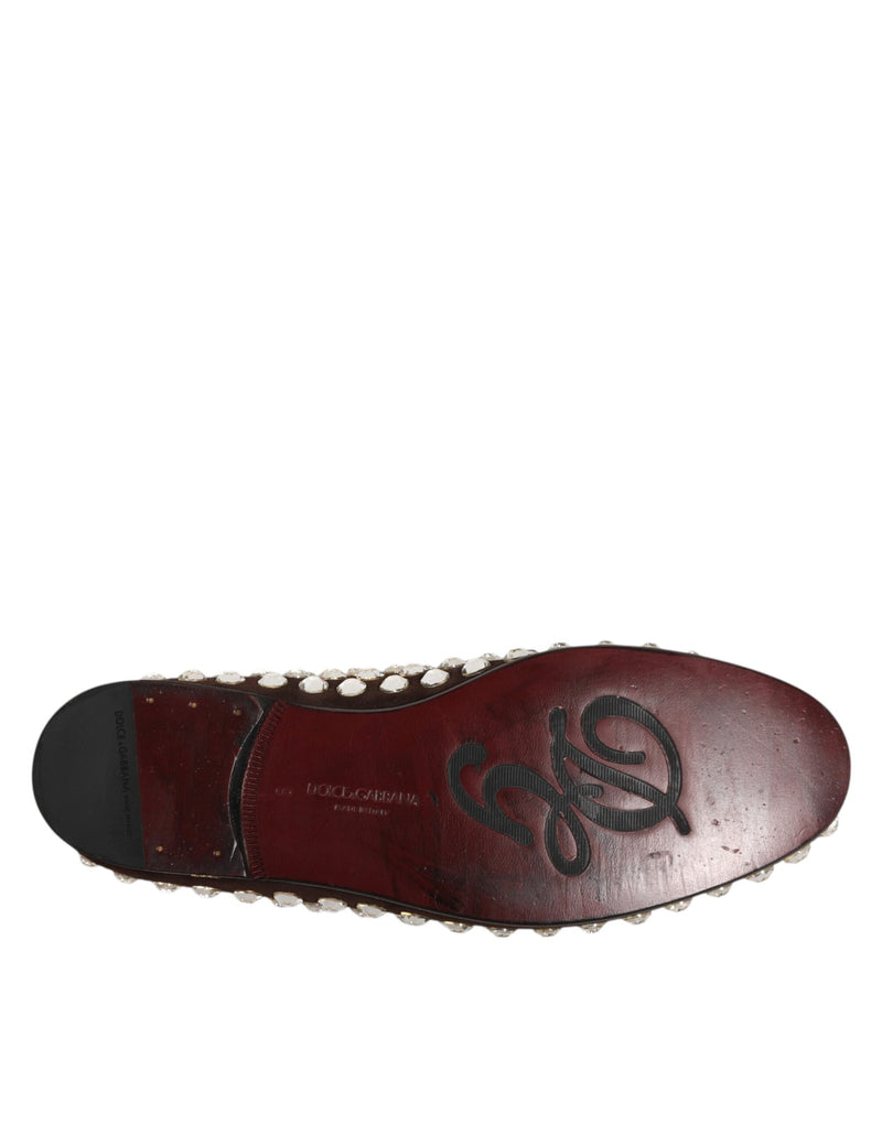 Dolce & Gabbana Bordeaux Suede Crystals Loafers Dress Shoes