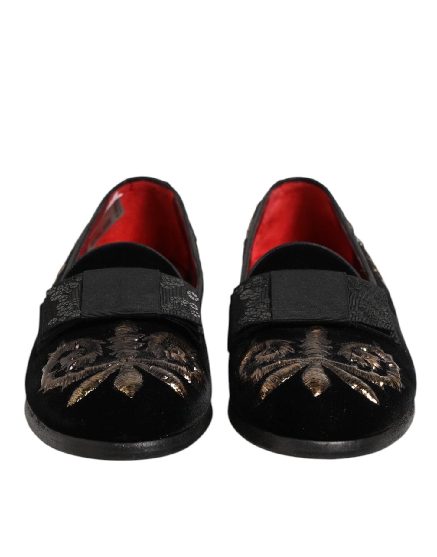 Dolce &amp; Gabbana Zwarte Fluwelen Borduurwerk Formele Loafers Schoenen